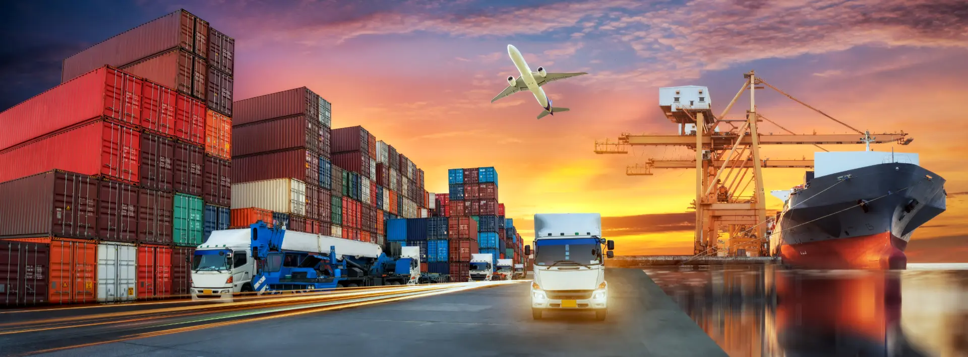 A harbor crane towers over a cargo ship with containers stacked on the deck.